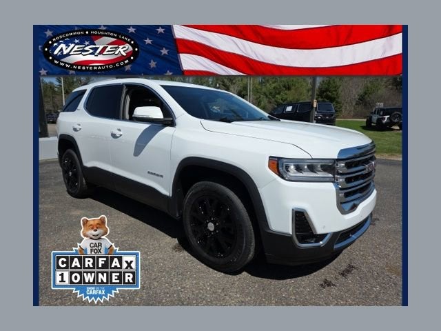 2023 GMC Acadia SLT in Summit White — front three-quarter view