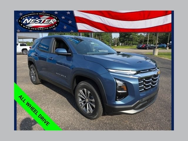 2027 Chevrolet Equinox AWD LT in Lakeshore Blue Metallic — front three-quarter view
