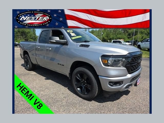 2022 RAM 1500 Big Horn Quad Cab 4x4 6'4" Box in Silver — front three-quarter view